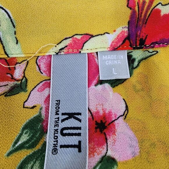 Kut From The Kloth Womens Blouse Large Floral Felicity Wrap Top Tie Waist Yellow - Picture 8 of 10